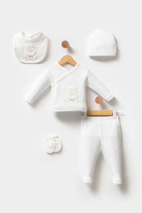 Bebitof Sevimli Kuzu Desenli 5 Parça Yenidoğan Hastane Çıkışı Zıbın Seti