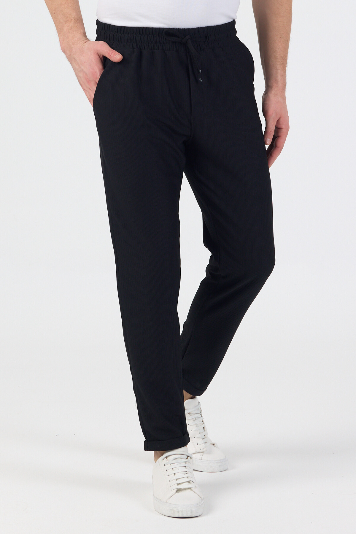 CLIPMAN Erkek Slim Fit Yumuşak Kumaş Likralı Duble Paça Joger Pantolon Siyah görsel 5