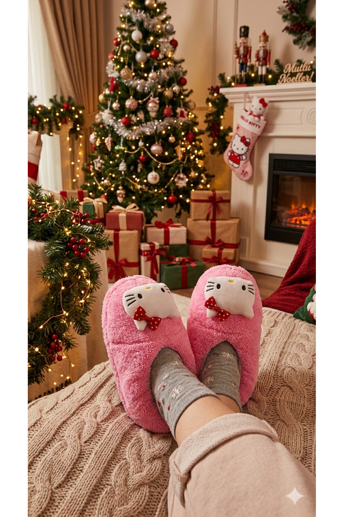 Deniz Terlik Kadın Sevimli Hello Kitty Konforlu Hediyelik Panduf | Sessiz Kaydırmaz Taban Şirin Ev Botu | görsel 2