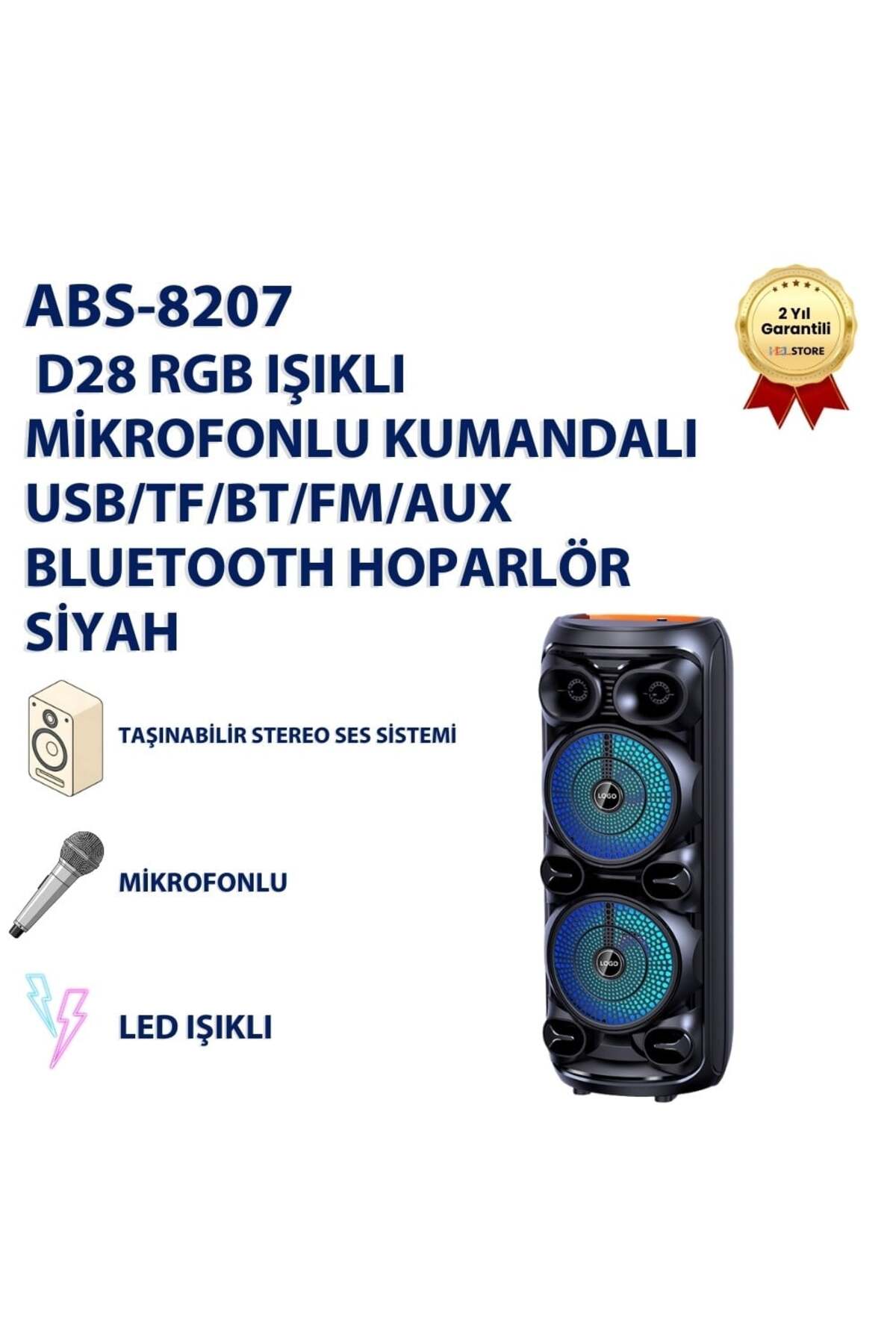 hızlı store ABS-8207 D28 RGB Işıklı Mikrofonlu Kumandalı USB/tf/BT