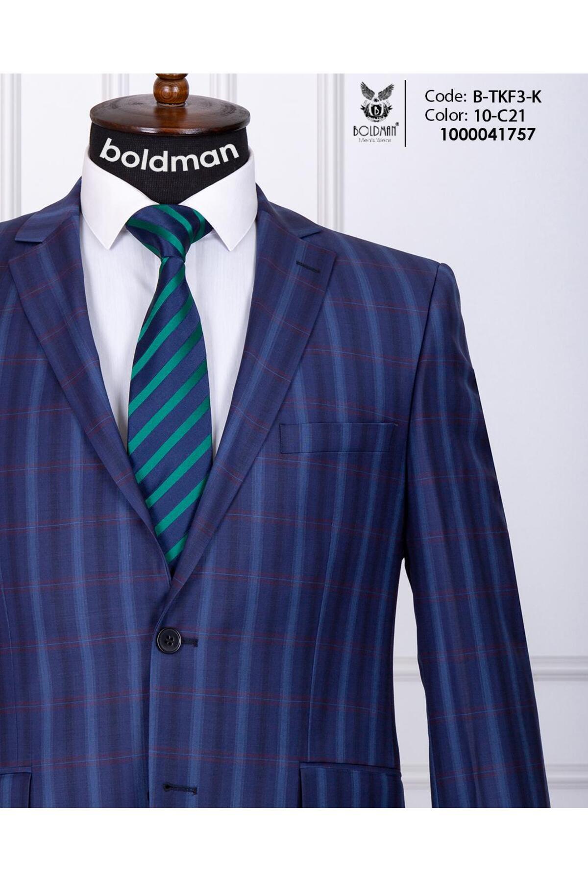 Ekose Slim Fit Erkek Takım Elbise – Premium Kumaş, Modern Kalıp — سرمه‌ای 10-C21 — تصویر 3 از 4