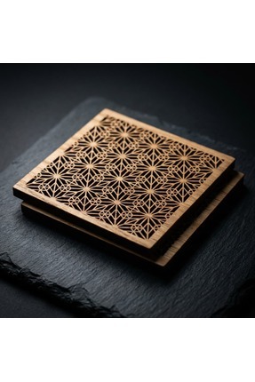 STORi Ahşap Kumiko Desen1 Bardak Altlığı 4'lü Set– Meşe Vernikli Lazer Kesim ...