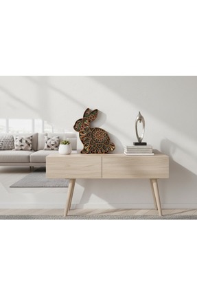 STORi Ahşap Mandala Tavşan Dekor – El Boyamalı 5 Katman Lazer Kesim Duvar-Raf...