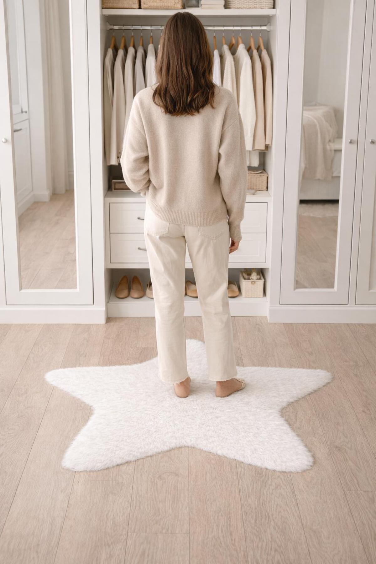 LAMB PLUSH STAR-SHAPED SLIM CHILDREN 'S ROOM - BEDROOM - LIVING ROOM RUG / SOFT TEXTURED SUEDE SOLE
