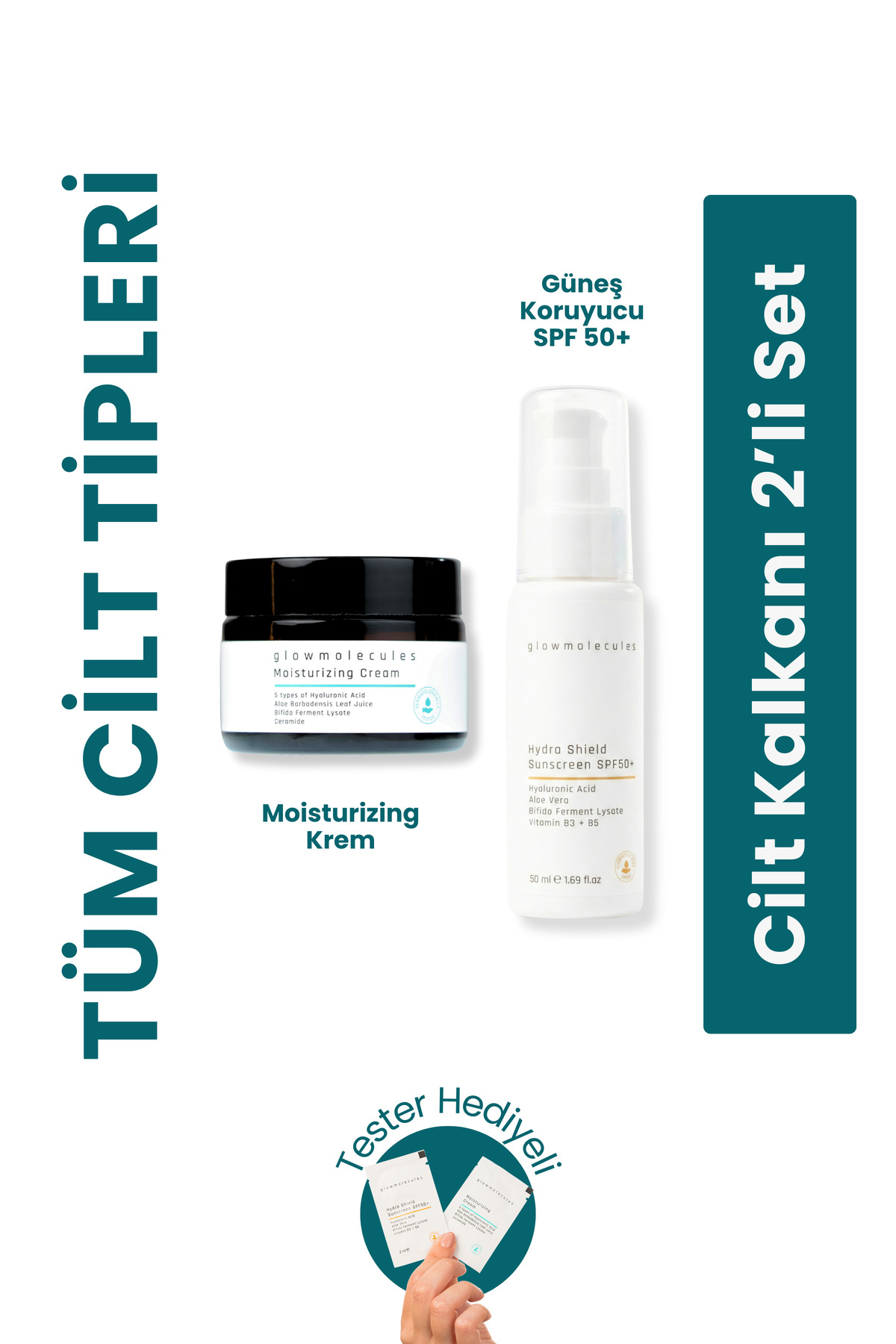 Cilt Kalkanı 2’li Set - Nemlendirici Krem + SPF50 Güneş Kremi — GLW-SET-SPF-01 — تصویر 5 از 8