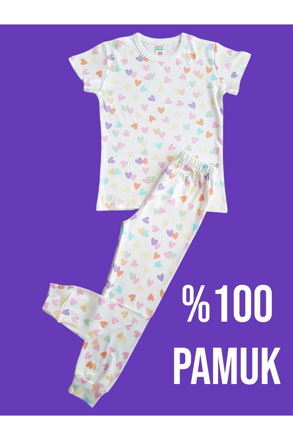 Short Sleeve Patterned Kids Pajamas Set # printedchildrenpajama care #heartdespajama #laundry