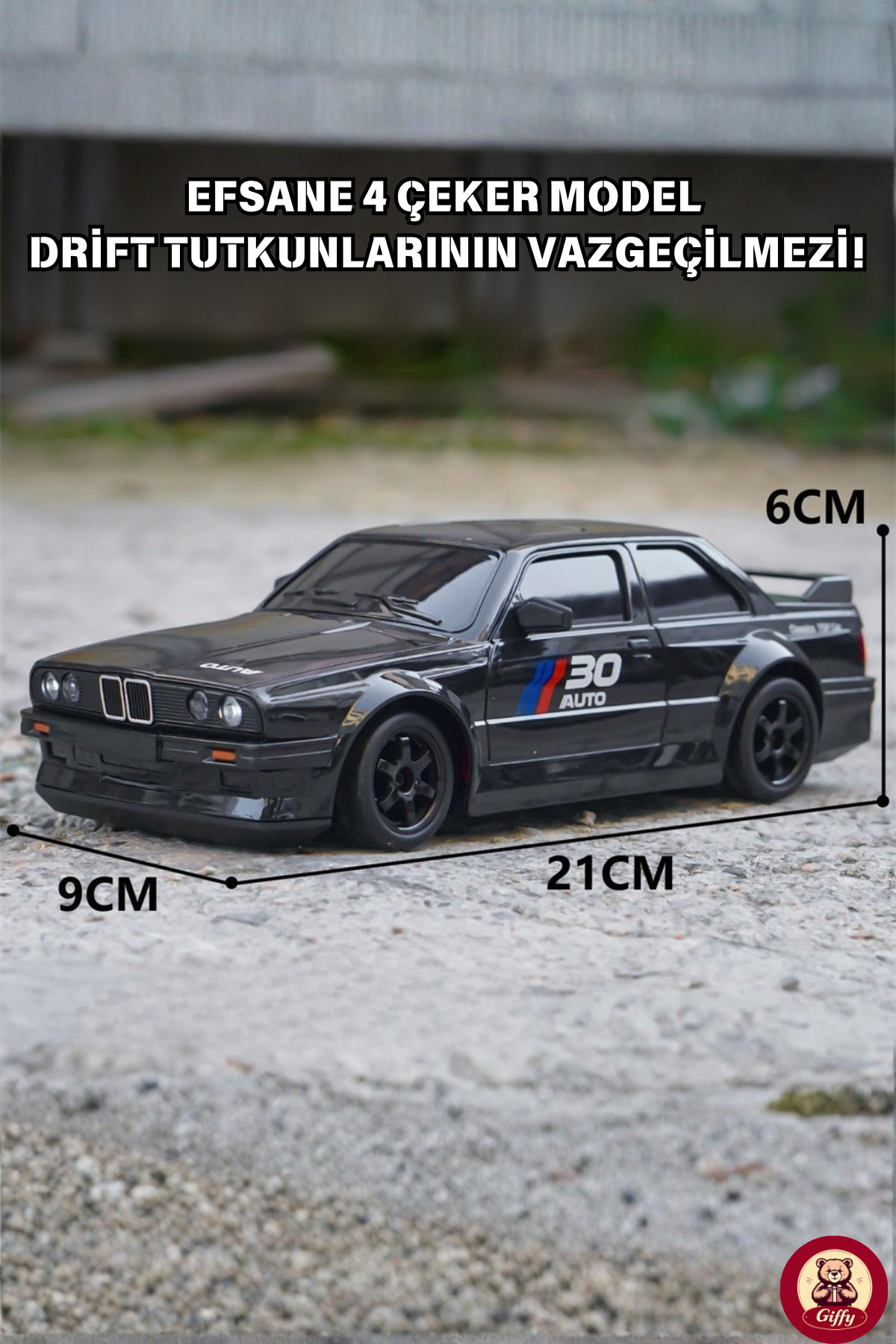 giffy Oyuncak BMW E30 Drift Araba 4x4 Uzaktan Kumandalı Araba 2.4GHz Şarjlı LED Işıklı 15 Km Hız Araba fotoğrafı 3 (önizleme)