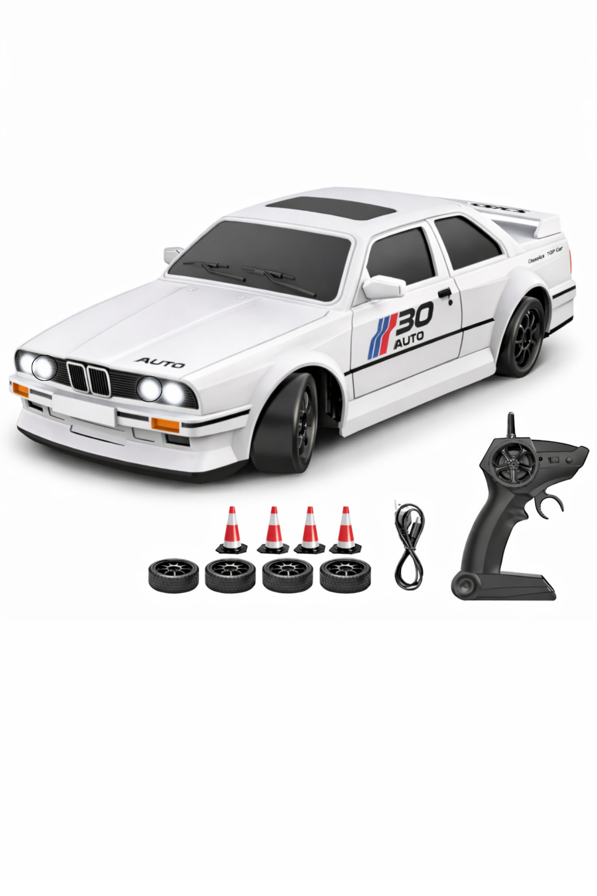 giffy Oyuncak BMW E30 Drift Araba 4x4 Uzaktan Kumandalı Araba 2.4GHz Şarjlı LED Işıklı 15 Km Hız Araba fotoğrafı 7 (önizleme)