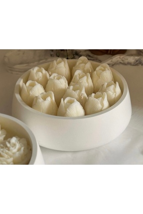 NO BRAND Lale Mum Aranjmanı – Taş Tozu Kase Dekoratif El Yapımı Mum 16,5x6 cm