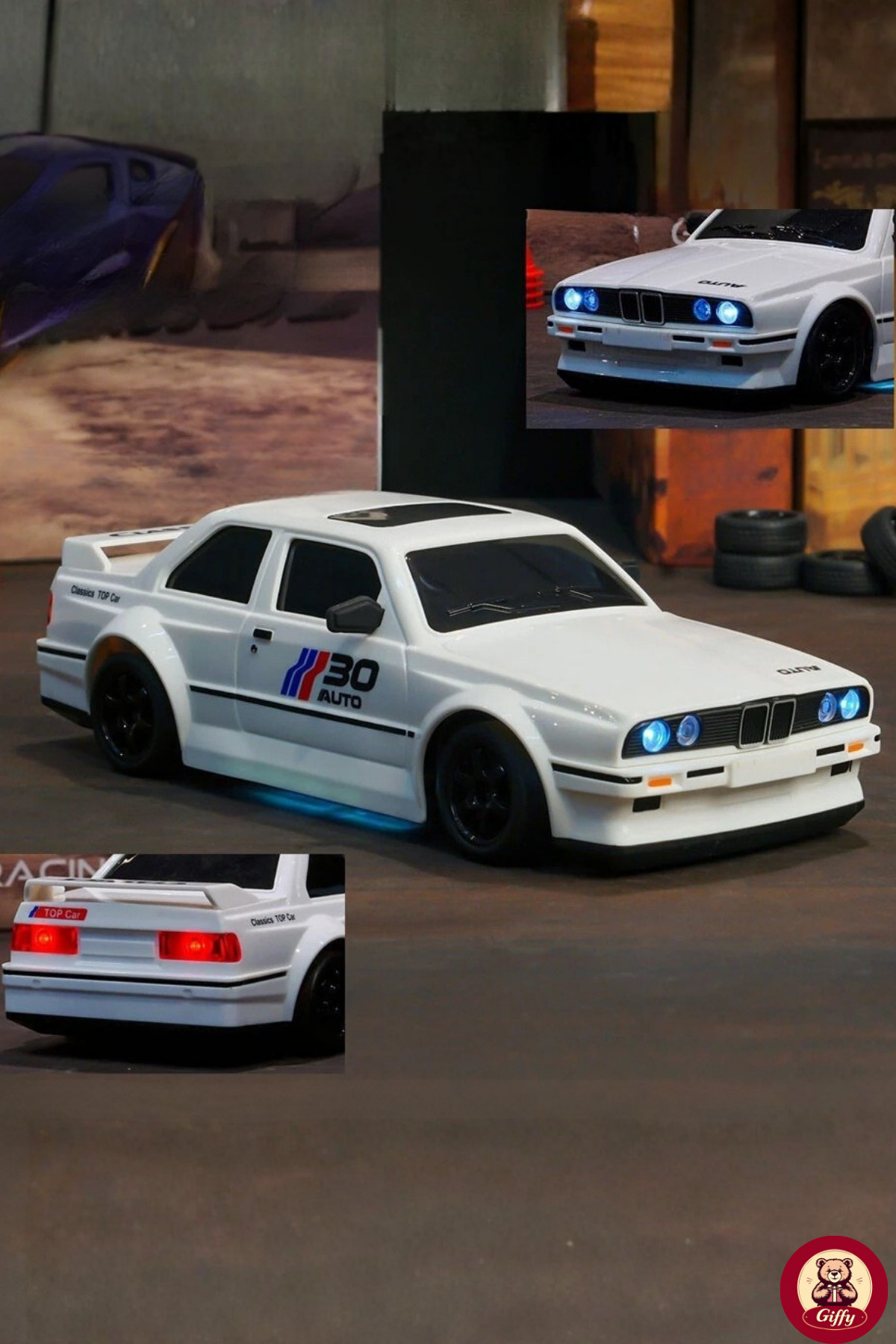 giffy Oyuncak BMW E30 Drift Araba 4x4 Uzaktan Kumandalı Araba 2.4GHz Şarjlı LED Işıklı 15 Km Hız Araba fotoğrafı 6 (önizleme)