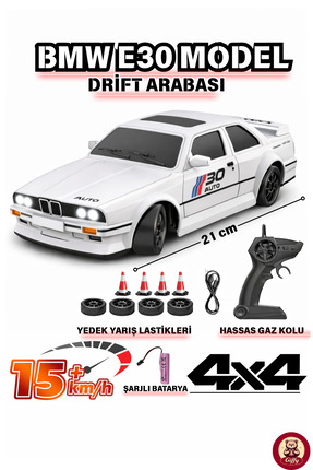 giffy Oyuncak BMW E30 Drift Araba 4x4 Uzaktan Kumandalı Araba 2.4GHz Şarjlı L...
