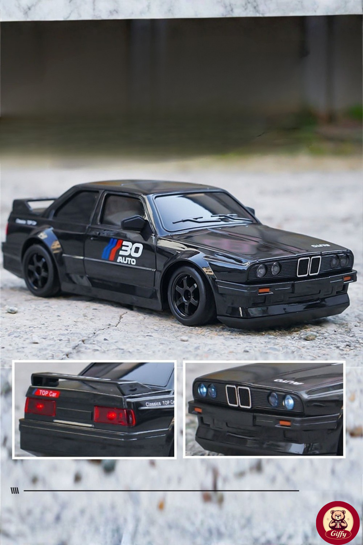 giffy Oyuncak BMW E30 Drift Araba 4x4 Uzaktan Kumandalı Araba 2.4GHz Şarjlı LED Işıklı 15 Km Hız Araba fotoğrafı 6 (önizleme)
