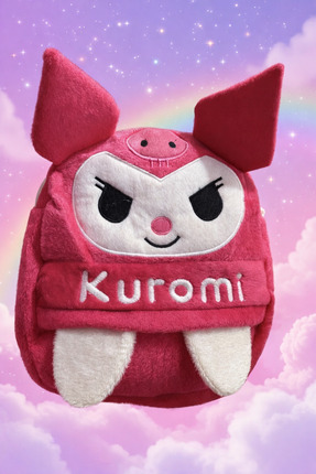 duru cnc print Kuromi Pembe Peluş Çocuk Sırt Çantası – Yumuşak Peluş Okul ve ...
