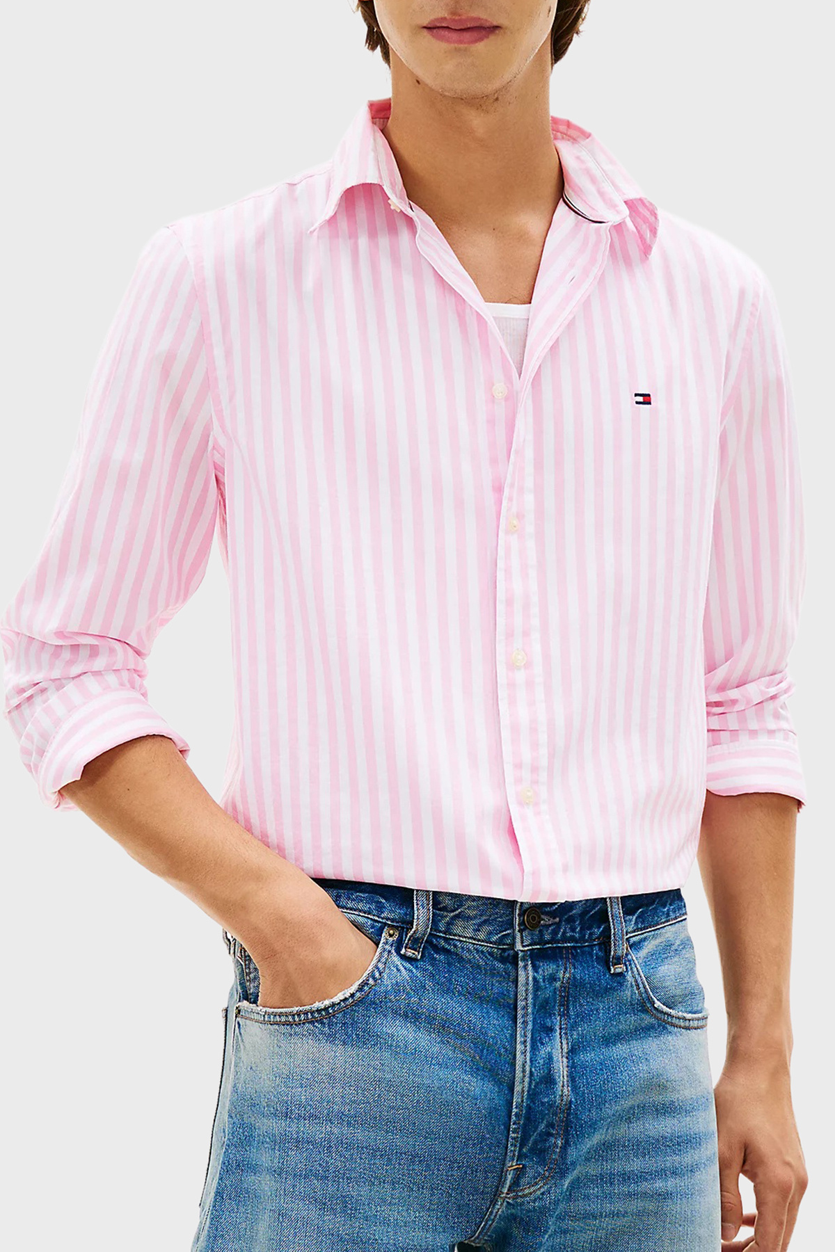 پیراهن مردانه آستین بلند راه راه نخی سایز معمولی MW0MW42440 0D1 تامی هیلفیگر پیراهن Tommy Hilfiger