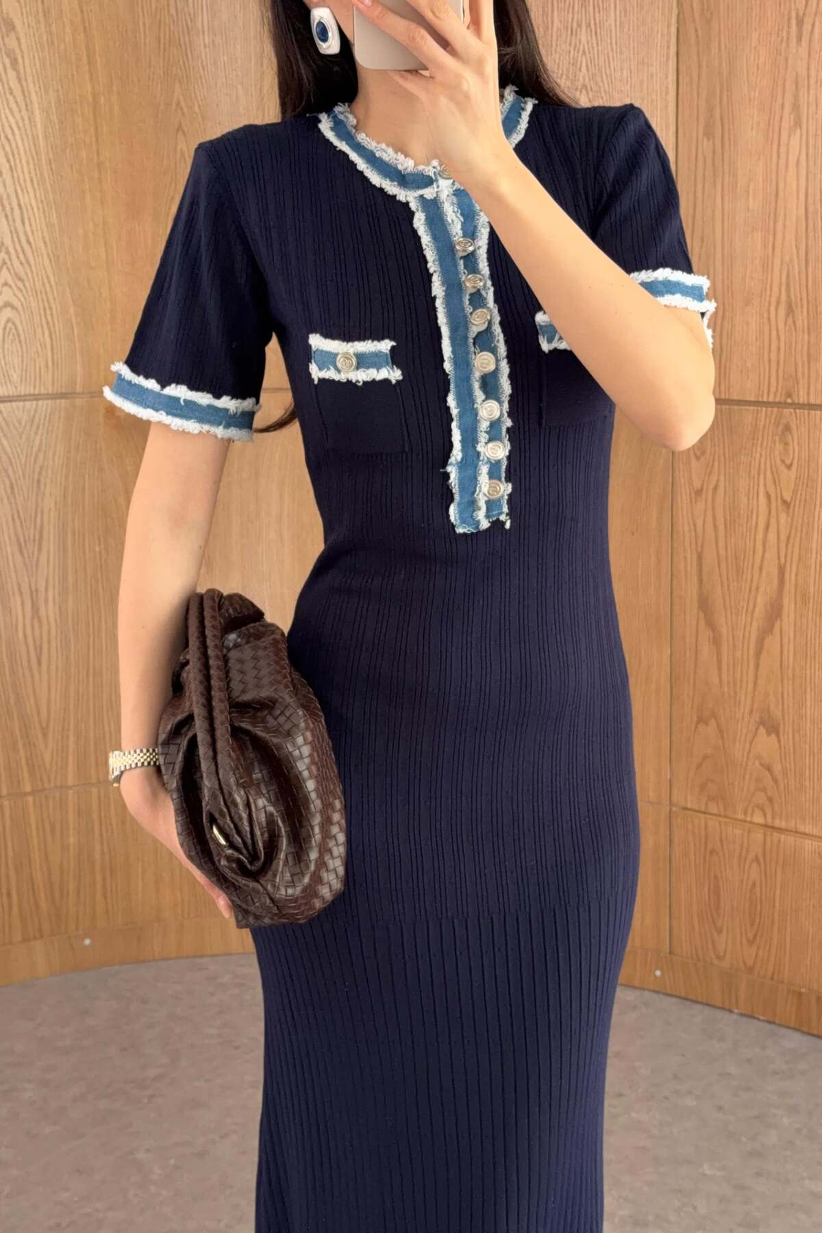 HAZELANNA  Denim Garnili Triko Elbise - Görsel 3