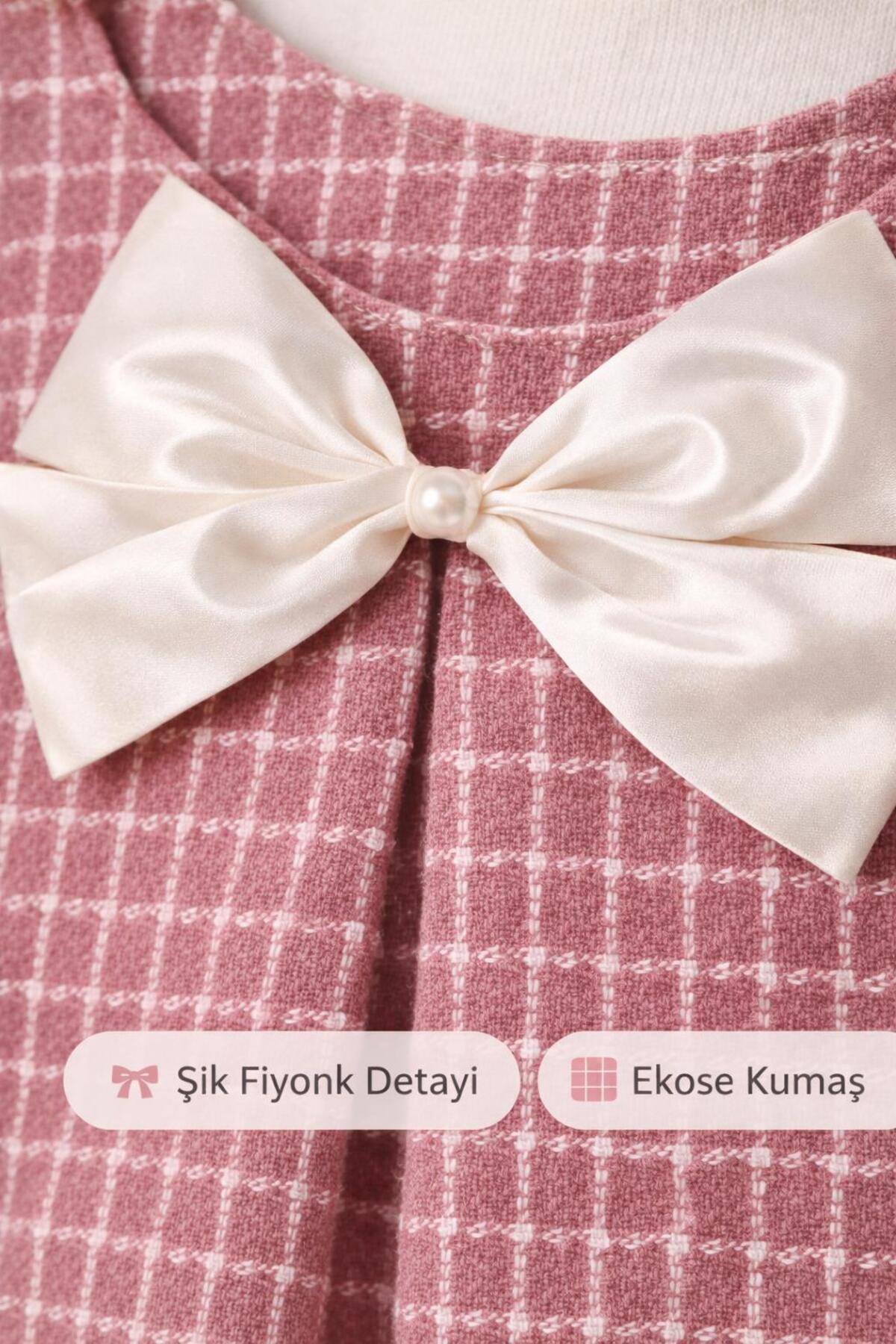 Kuzucuk Kids Bebek Çocuk Butik kız Çocuk Bayramlık Pembe Tüvit Jile Elbise Bluz Takım Bol Kalıp fotoğrafı 6 (önizleme)