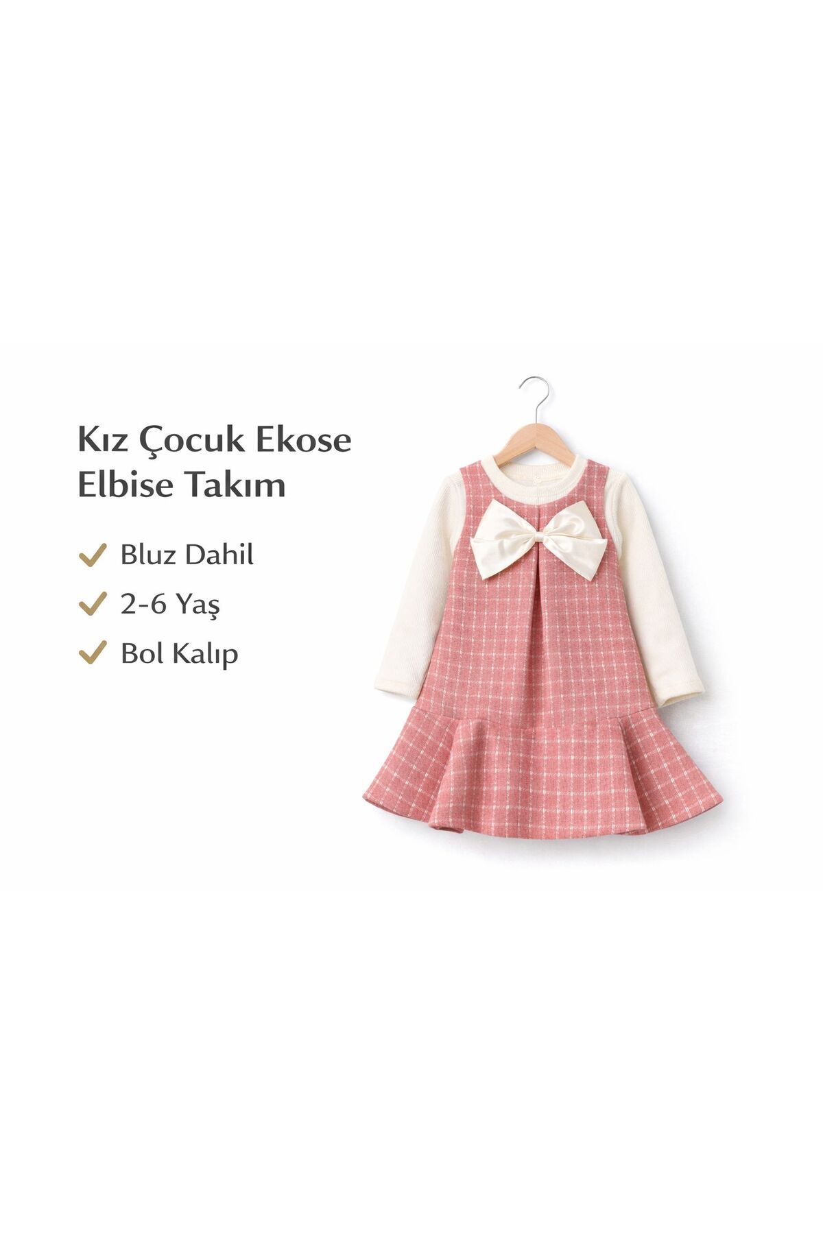 Kuzucuk Kids Bebek Çocuk Butik kız Çocuk Bayramlık Pembe Tüvit Jile Elbise Bluz Takım Bol Kalıp fotoğrafı 4 (önizleme)