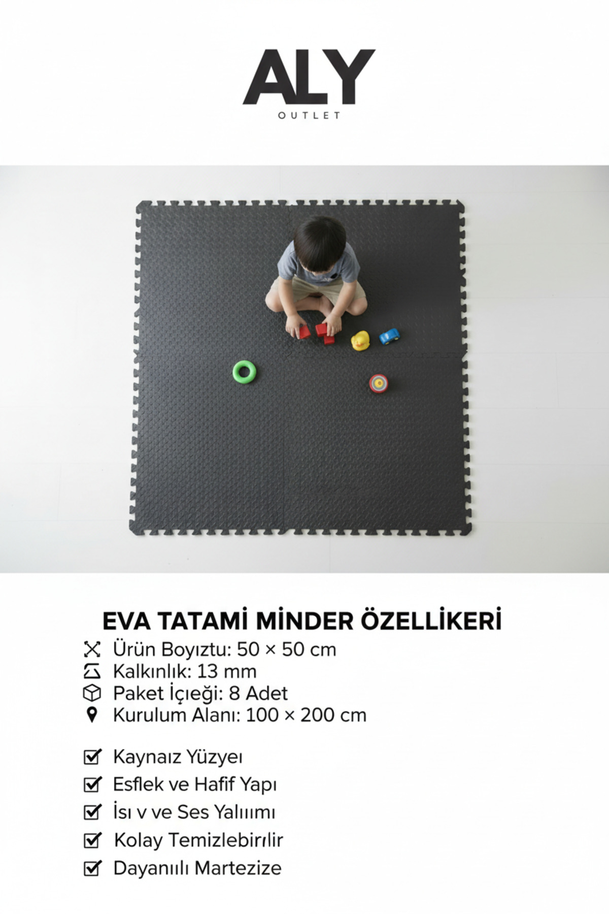 CARPAZAR Modern Oyun Matı 100x200 Kurulumlu 8 Parça 50x50 13mm Oyun Halısı Matı Düz Renkler fotoğrafı 6 (önizleme)
