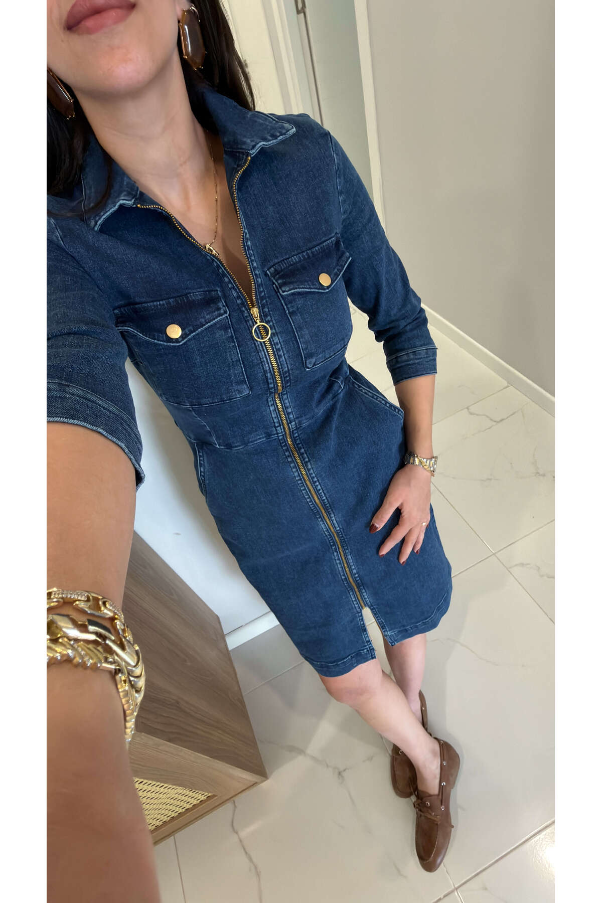 BİRCANÇİL  Yetara Lacivert Fermuarlı Denim Elbise - Görsel 2