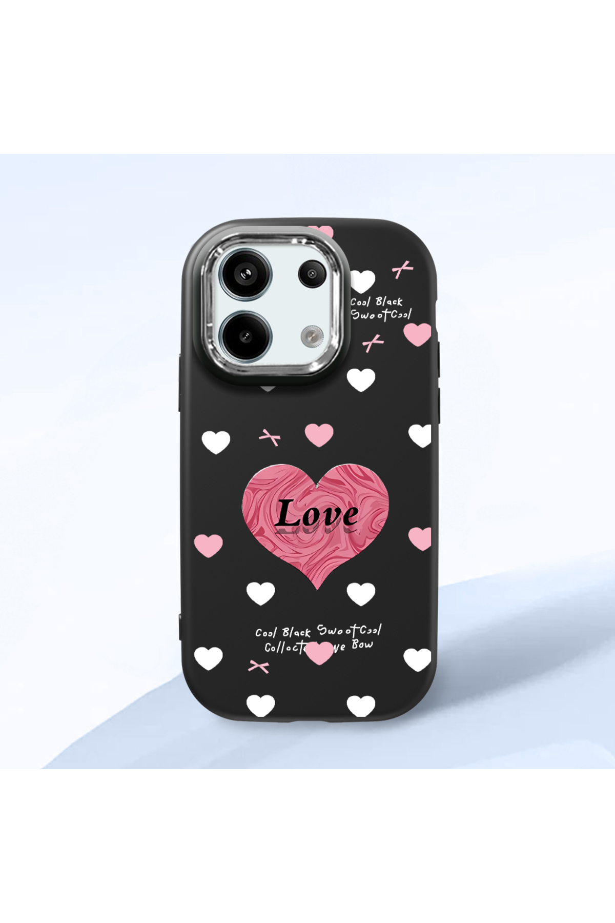 Redmi Note 13 Pro 5G Compatible Black Soft Silicone Phone Case with Camera Protection Heart Pattern