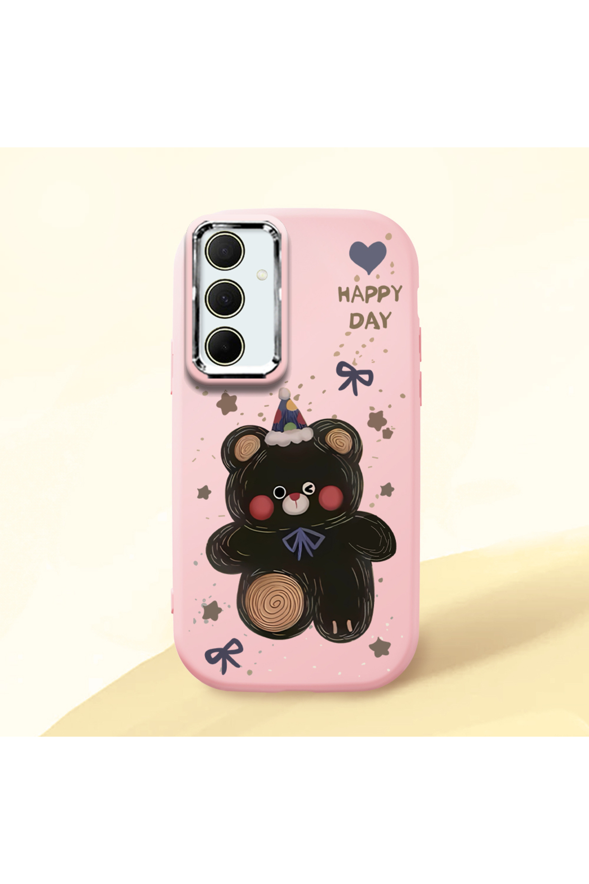Pink Soft Silicone Phone Case with Camera Protection for Samsung Galaxy A35 Bear Pattern
