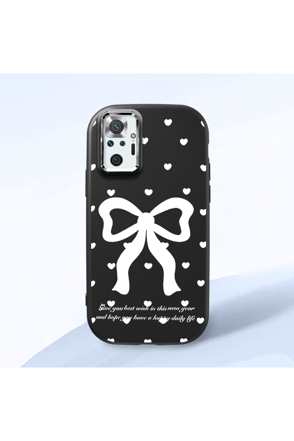 Redmi Note 10 Pro Compatible Black Soft Silicone Phone Case with Camera Protection Bowtie Pattern