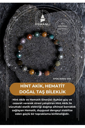 OSMANLI DOĞAL TAŞ Sertifikalı Hint Akik, Hematit Doğal Taş Bileklik (SK:573)