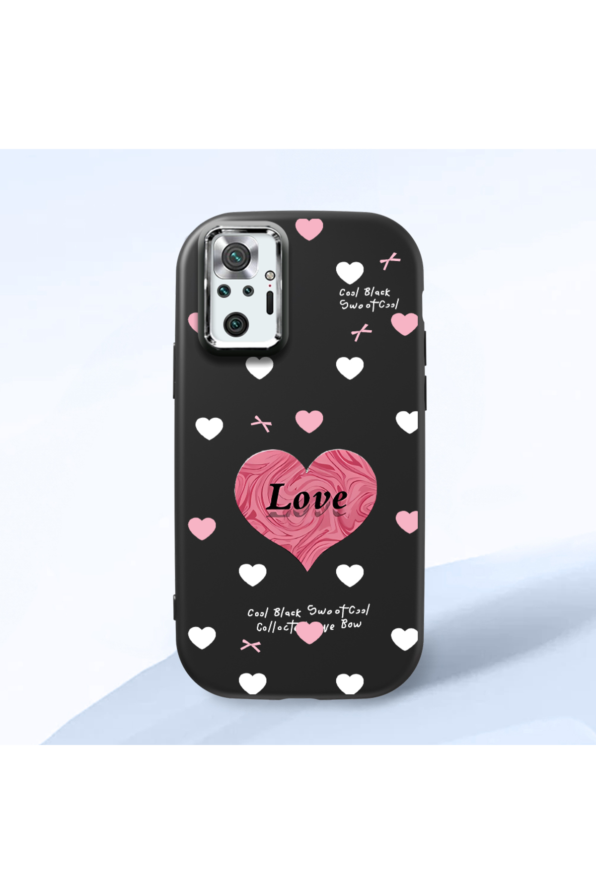 Redmi Note 10 Pro Compatible Black Soft Silicone Phone Case with Camera Protection Heart Pattern