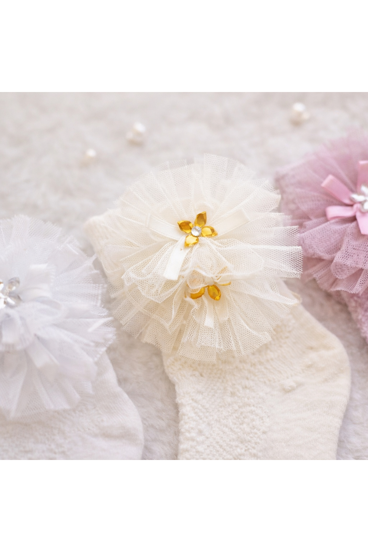 Happy Baby Butik Kız Bebek %100 Pamuk Tüllü Tokalı 4'lü Çorap Seti fotoğrafı 5 (önizleme)