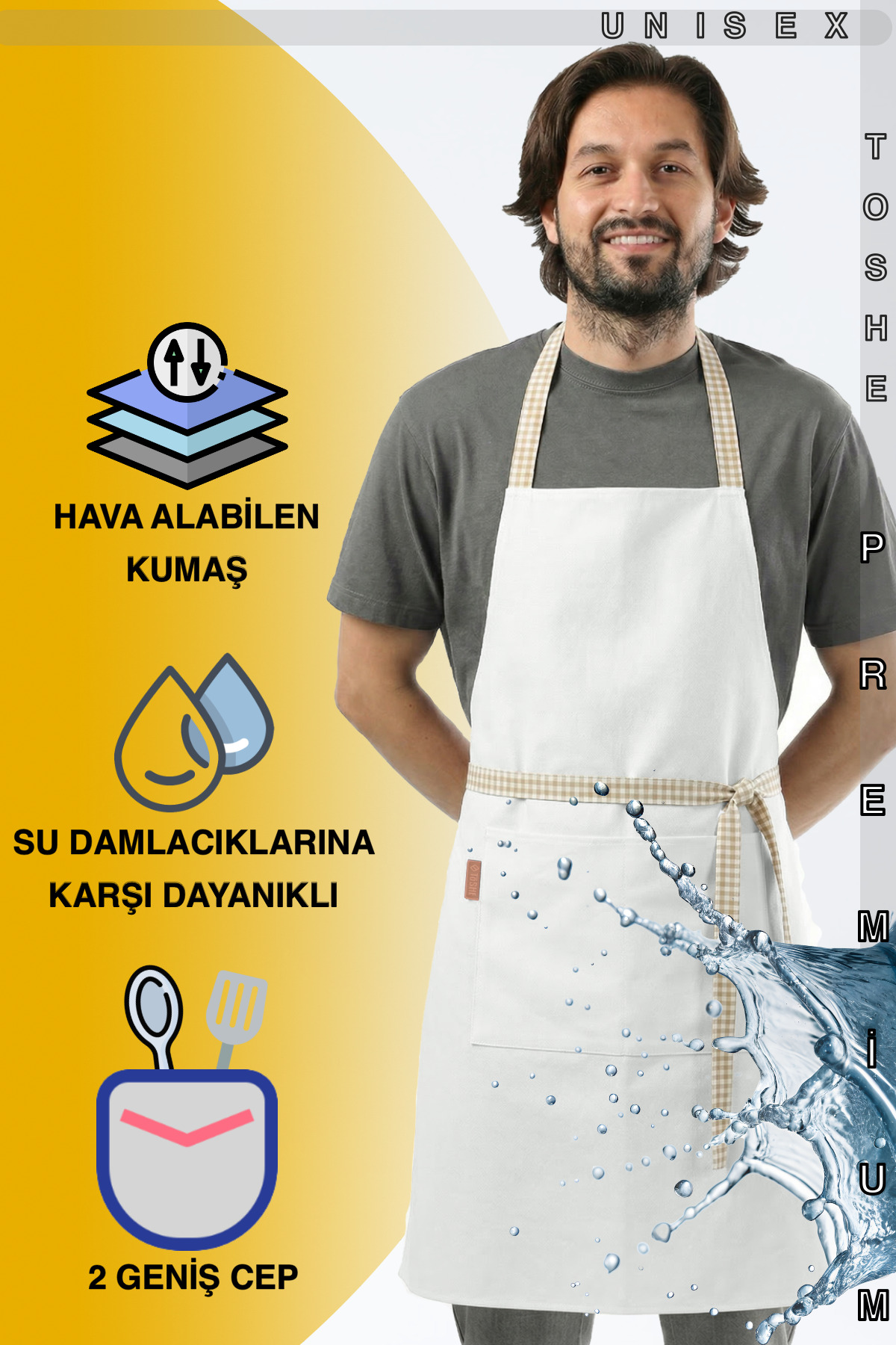 Kitchen Apron Waterproof Kitchen Apron Chef Apron Barista Apron with 2 Wide Pockets Apron Cream