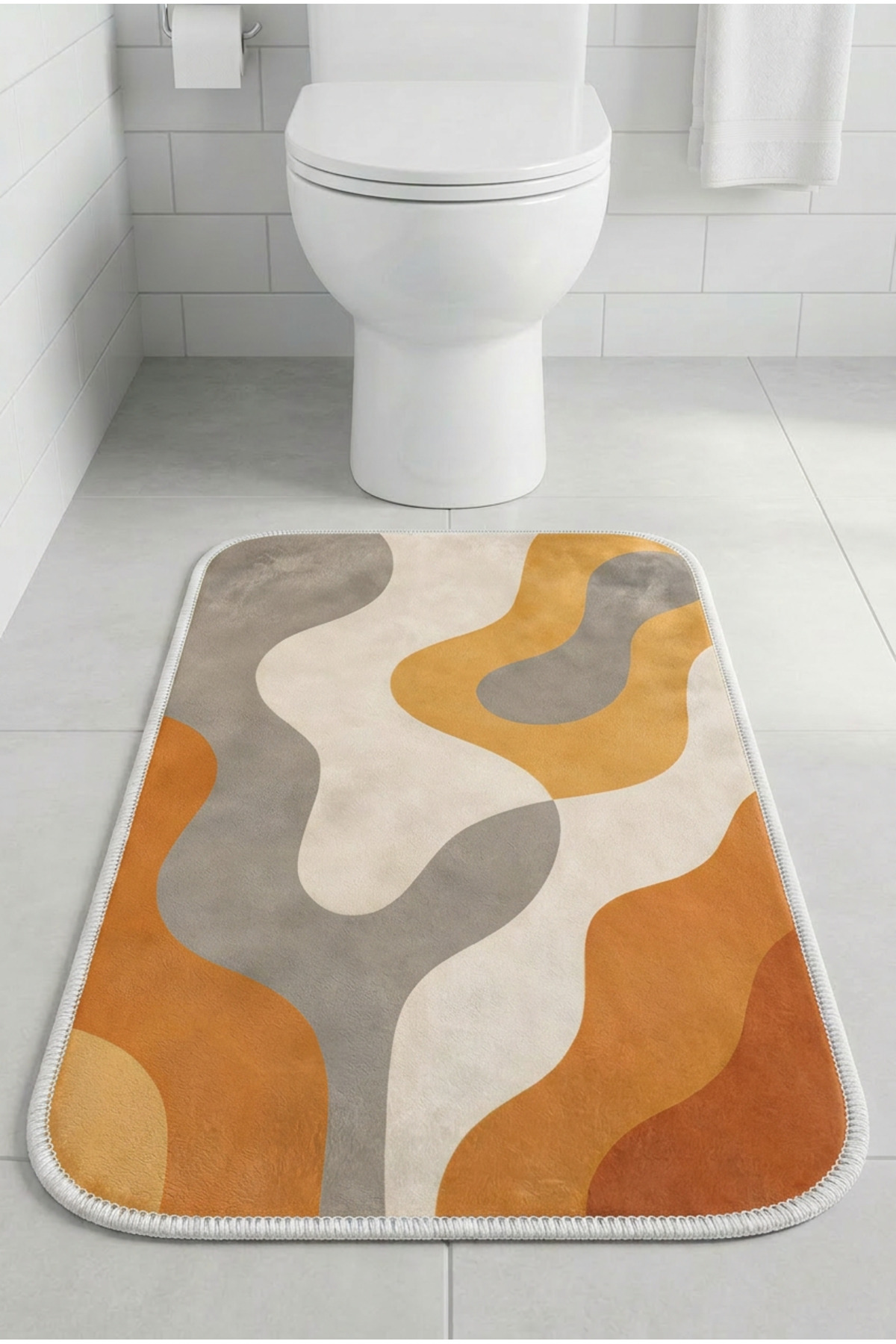 Multipurpose Toilet Seat Front Bath Mat Foot Mat with Non-Slip Base 60x40 Modern Pattern Soft Base