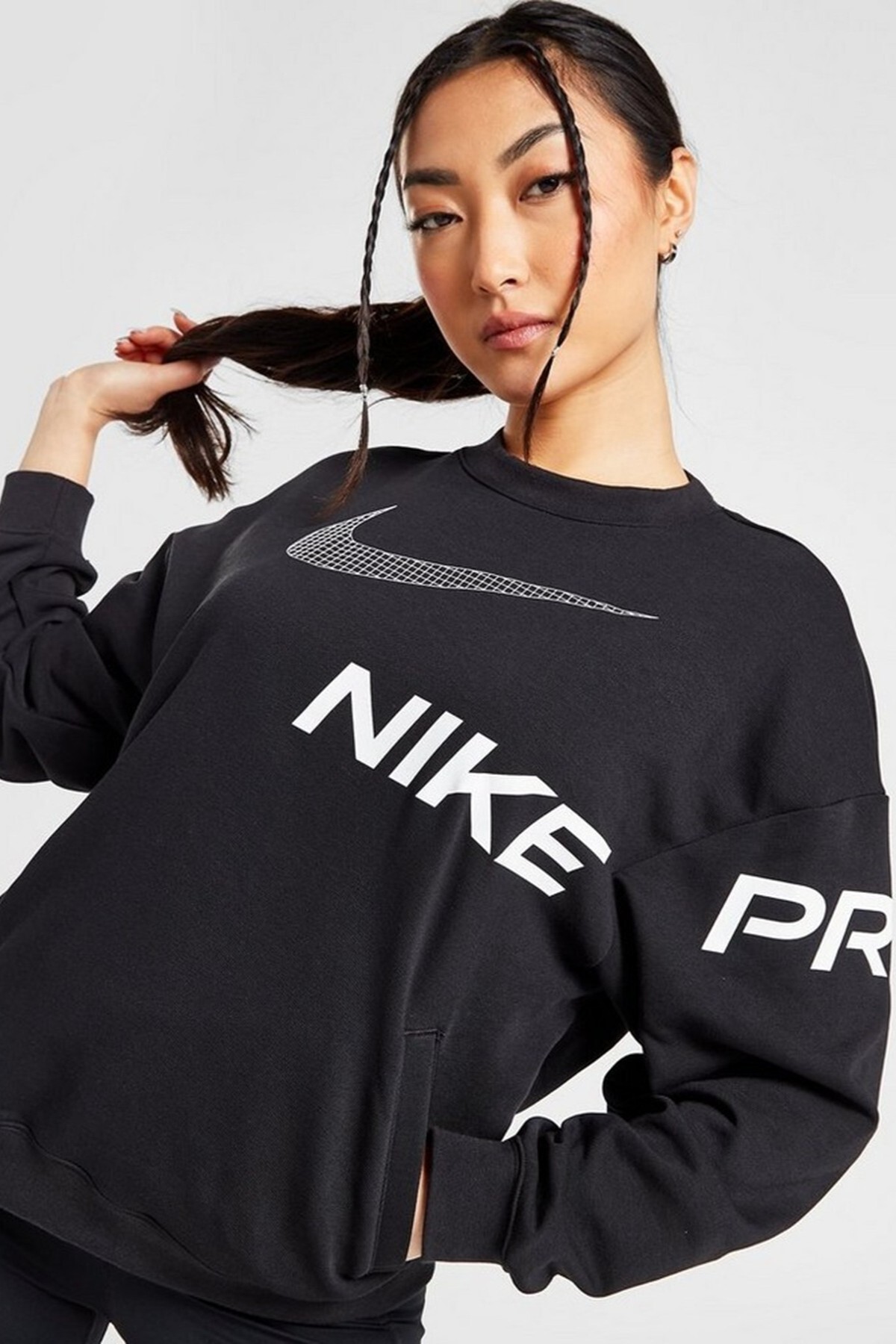 Nike Dri-Fit French Terry Graphic Running Womens Sweatshirt Kadın Cepli Bol Kesim Koşu Sweatshirt Si