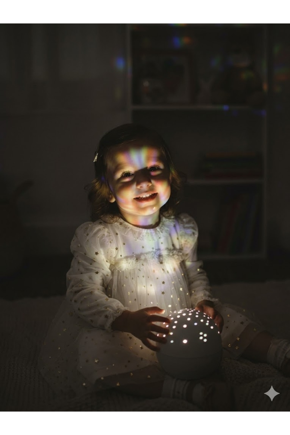 MİNİKİNCİBABY Yıldız Baskılı Fırfırlı Kız Bebek Doğum Günü ve Özel Gün Elbisesi - Beyaz fotoğrafı 3 (önizleme)