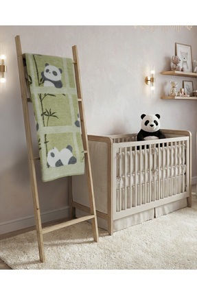 Sesli Panda Desenli Pamuklu Bebek Battaniyesi 90x120 - Yeşil