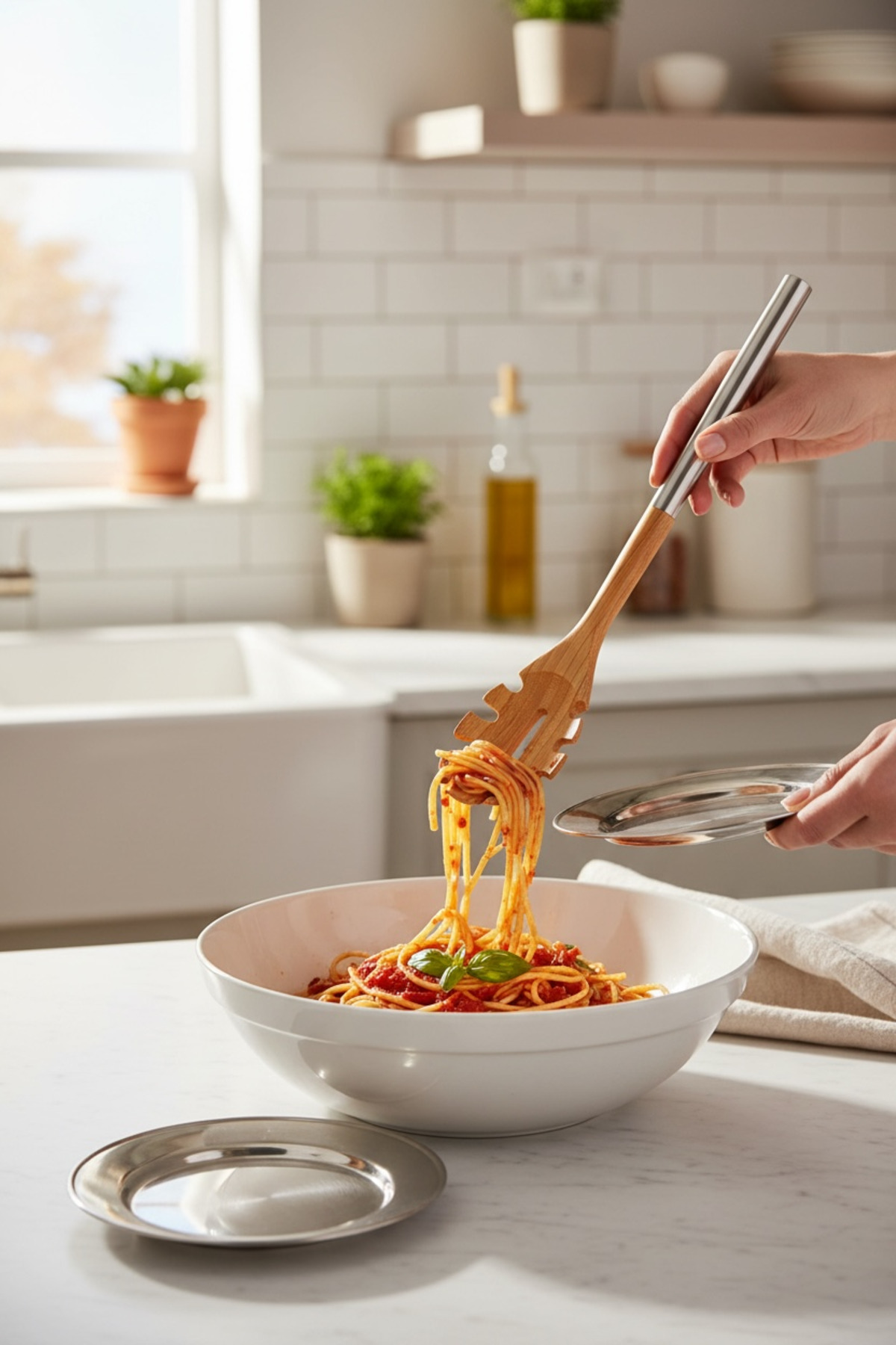 Metal Saplı Bambu Derin Spatula Doğal Bambu Mutfak Spatulası