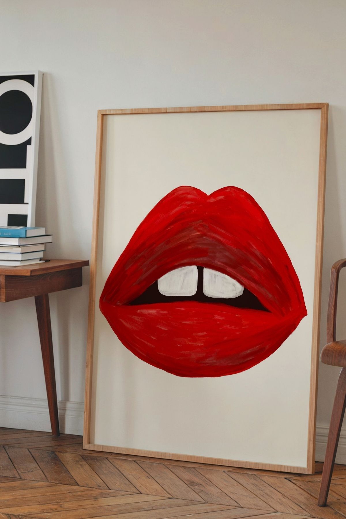 Kırmızı Dudak Tablo Pop Art Modern Duvar Dekoru Poster Çerçevesiz