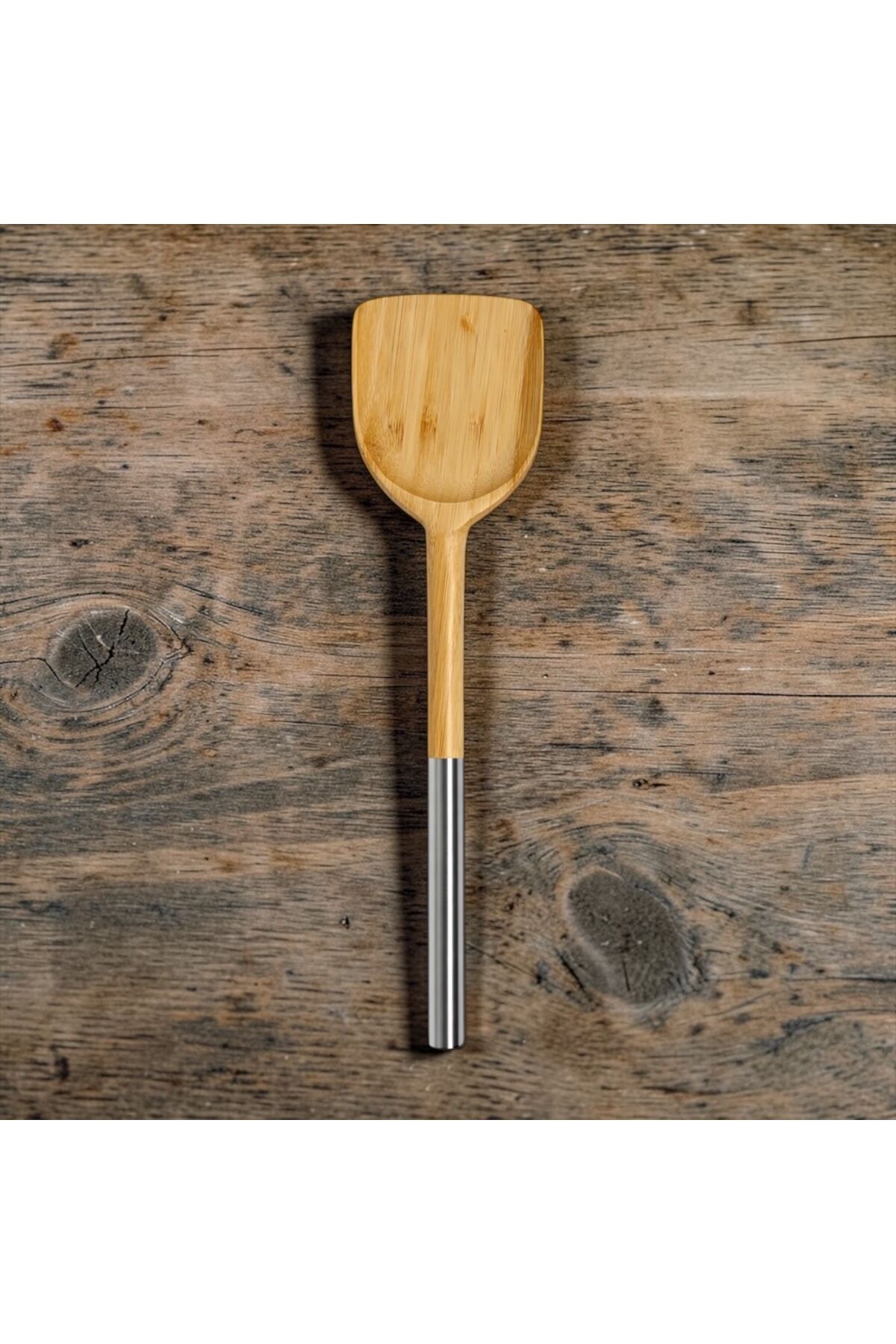 Metal Saplı Bambu Makarna Servis Kaşığı Doğal Bambu Mutfak Gereci