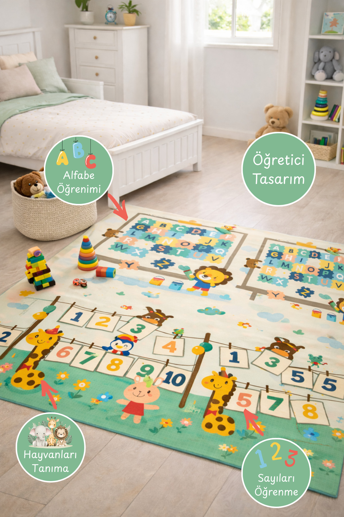ESTİ Çift Taraflı Çocuk Oyun Matı – Öğretici Tasarım & Çiftlik Dünyası Katlanabilir Halı - 160x180 cm fotoğrafı 3 (önizleme)