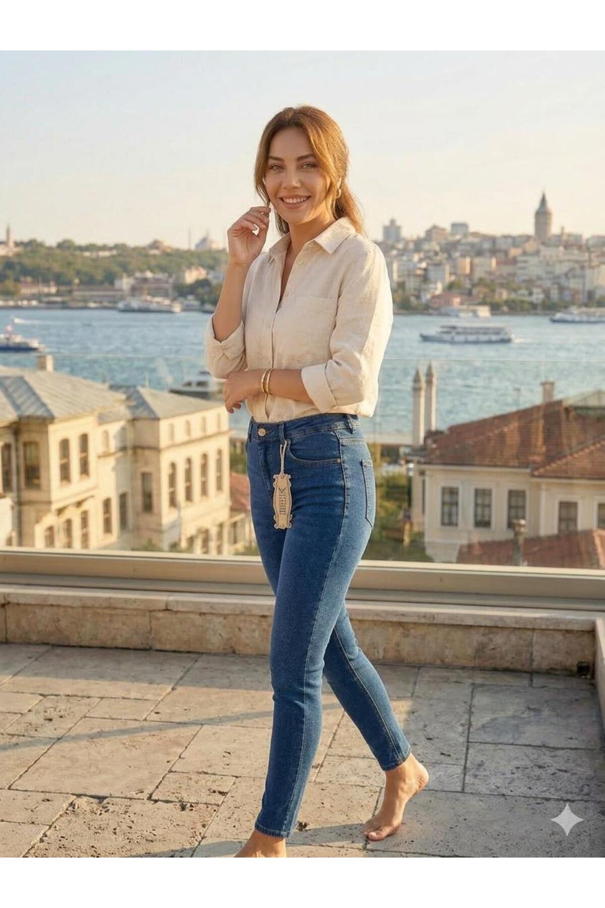 OwenLife  REEPİ Jeans Darpaça Canlı Mavi Full Riglalı Çok Rahat Pantolon - Görsel 4