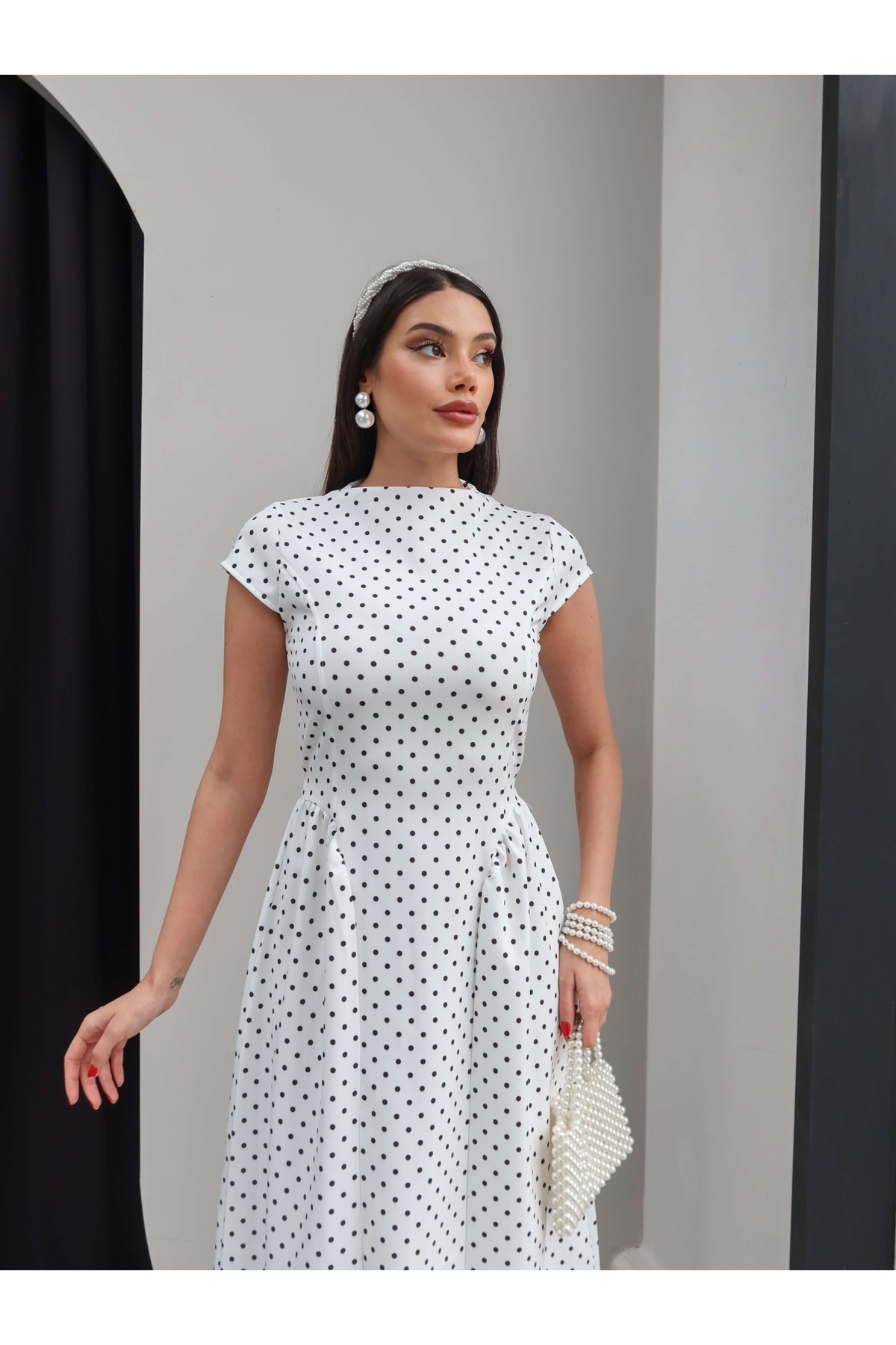 ESRAHELVACI  Belden Bağlamalı Puantiyeli Elbise - Görsel 4