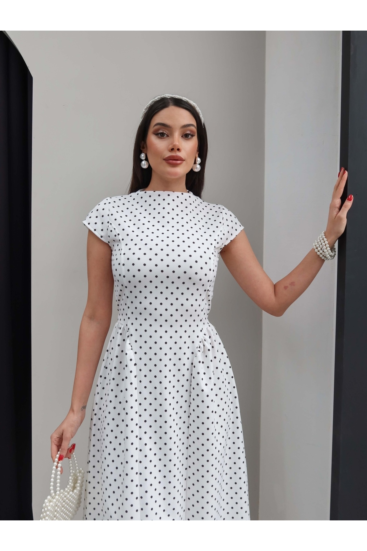 ESRAHELVACI  Belden Bağlamalı Puantiyeli Elbise - Görsel 2