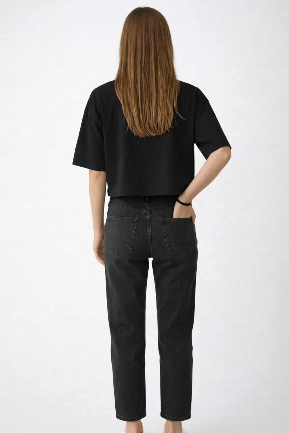 FLAMOVA  KADIN CROP T-Shirt OVERSİZE KALIP %100 PAMUK YUVARLAK YAKA T-Shirt - Görsel 6