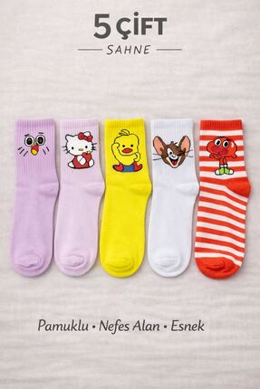 SAHNE 5 Li Figürlü Rekli Genç Çorabı ( Pamuklu, nefes alan, esnek)