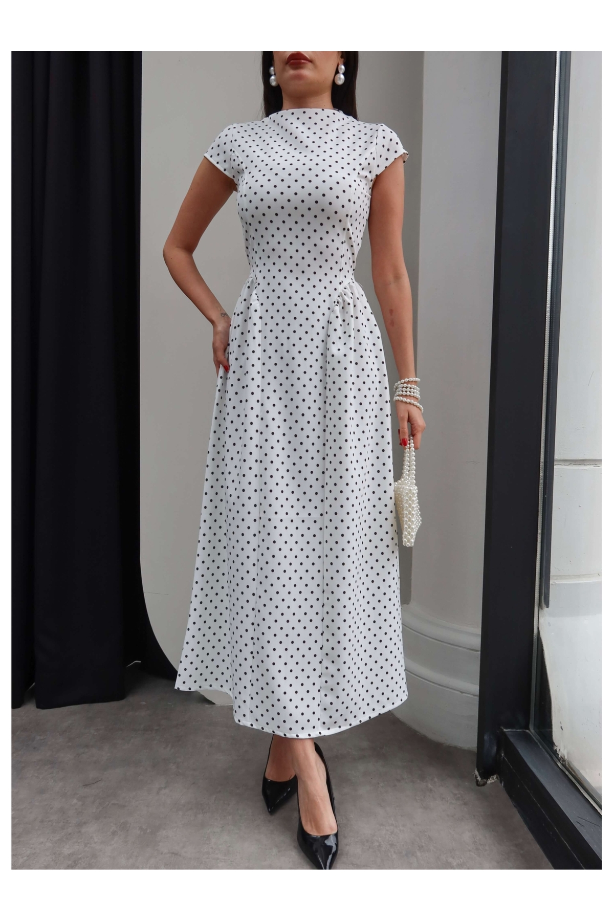 ESRAHELVACI  Belden Bağlamalı Puantiyeli Elbise - Görsel 3