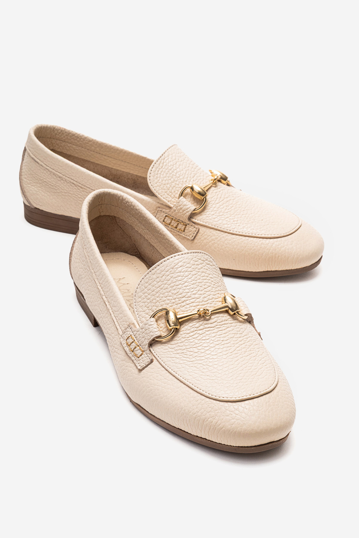 Genuine Leather Women's Beige Floter Buckle Flats Gloria