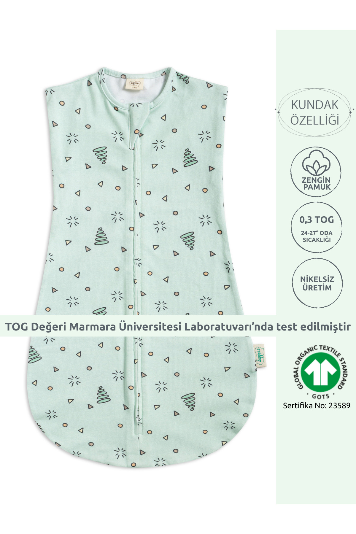 Organic Cotton Baby Swaddle Sleeping Bag 0.3 tog - Minty