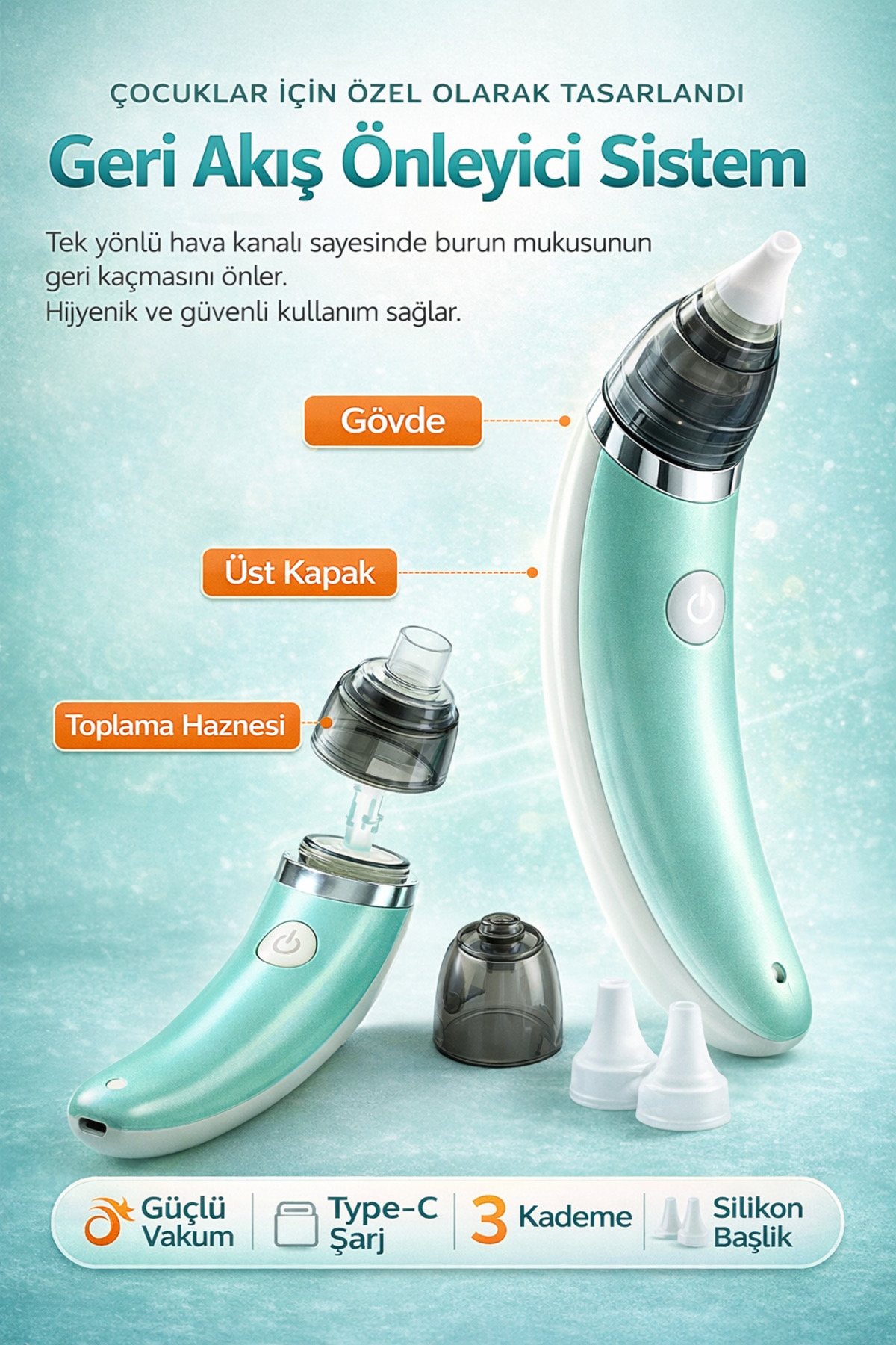 Baby Force BR-8820 0-12 Yaş Şarjlı Bebek Burun Aspiratörü – 5 Kademe Güçlü Vakum fotoğrafı 6 (önizleme)