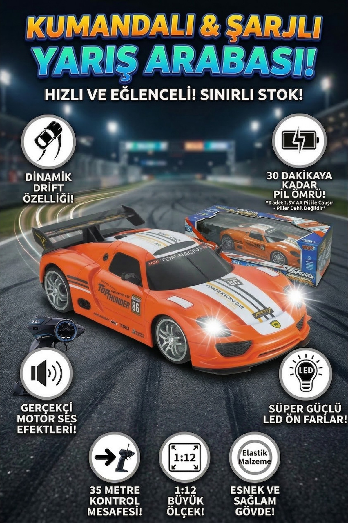 craftivio 1:12 Ölçek Uzaktan Kumandalı Şarjlı Drift Arabası