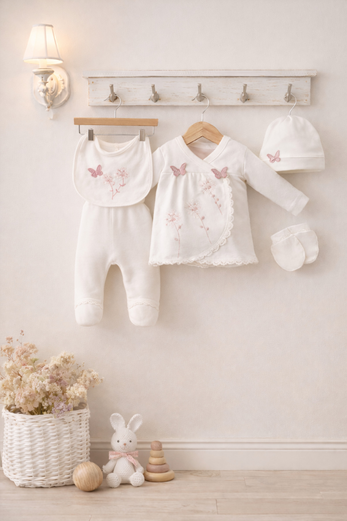 Arin Baby 5 Lİ KELEBEK DETAYLI YENİ DOĞAN KIZ BEBEK HASTANE ÇIKIŞ SETİ/KIZ BEBEK ZIBIN SET fotoğrafı 7 (önizleme)