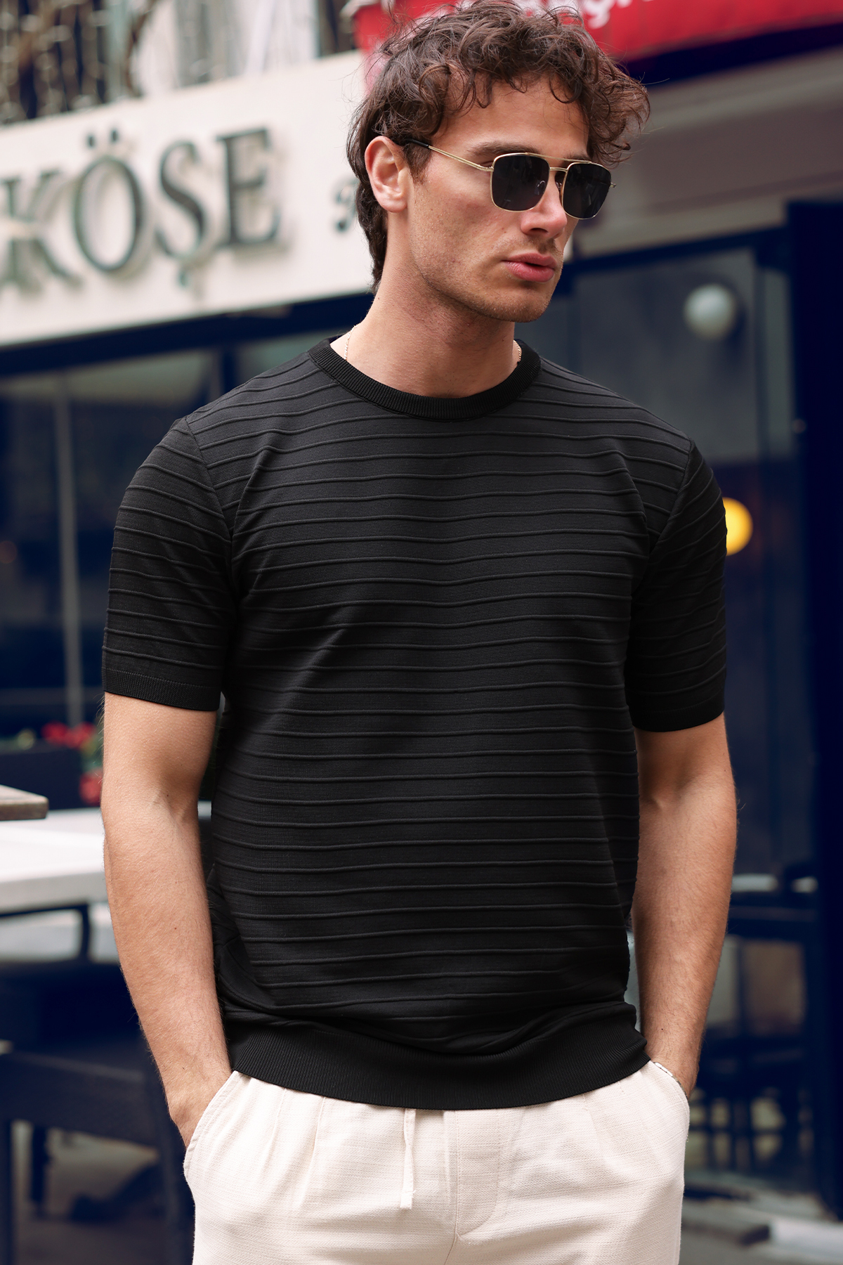 aziso  Erkek Bisiklet Yaka T-Shirt